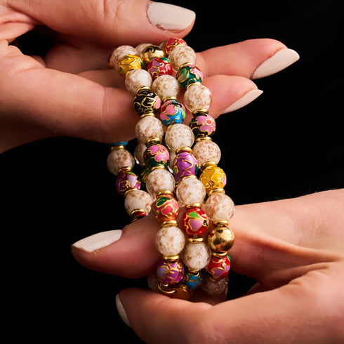 Bracelet serpent en verre avec motif de dragon nuageux | Lotus en émail | Luciole blanche